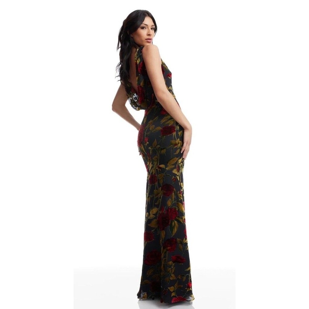 New Dress The Population Cherilyn Rose Floral Velvet Burnout Maxi Gown L